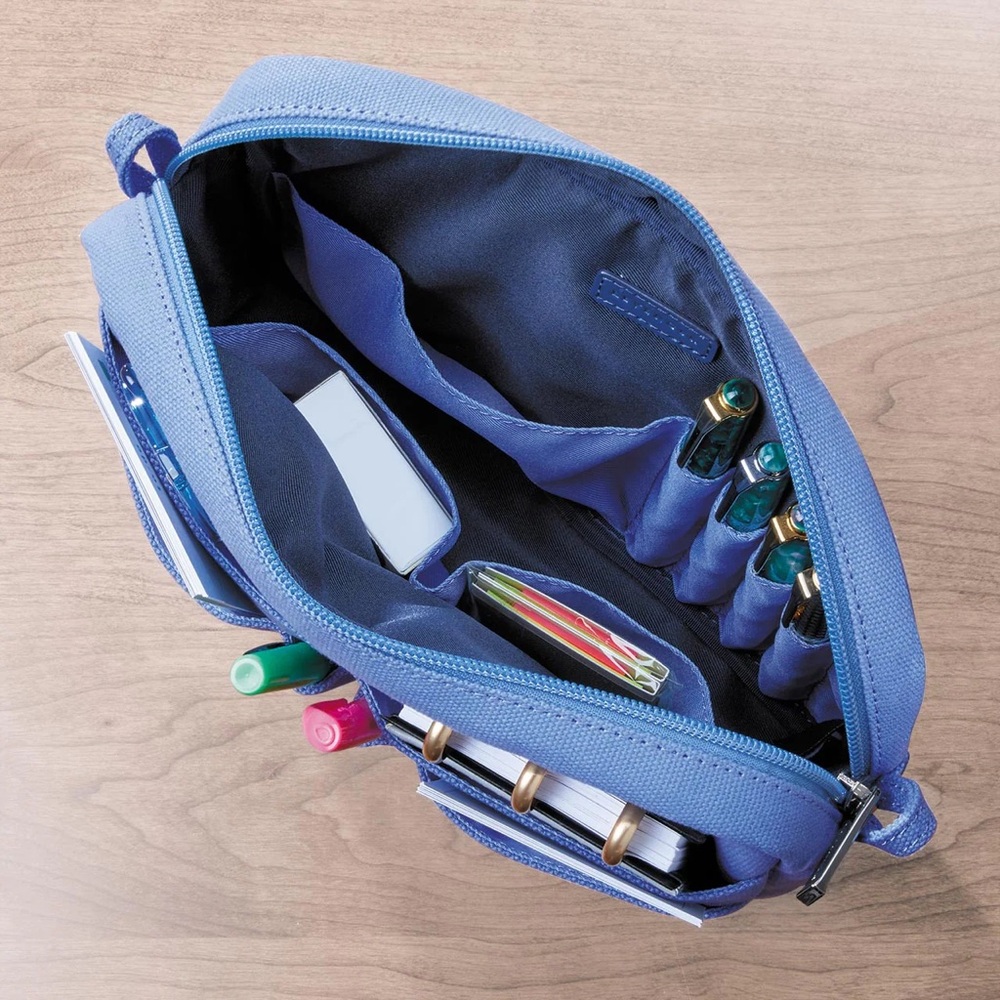 Levenger Blue Canvas Organizer Pouch |Travel Multi Pocket Zippered Bag NWT - Picture 3 of 6